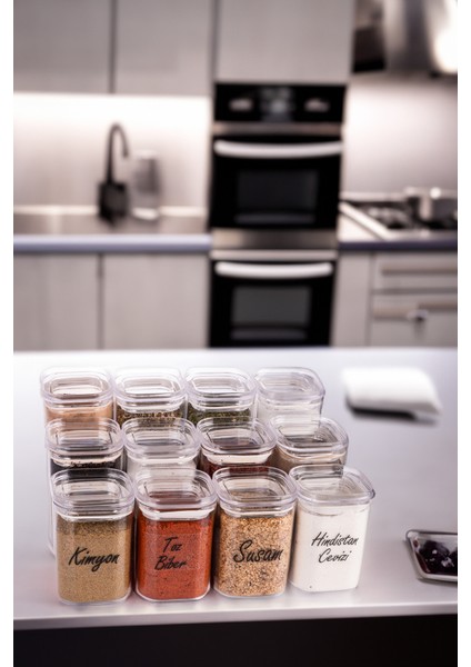 12'li 200 & 250 & 300 ml Vakumlu Her Boy Şeffaf Etiketli Mika Baharatlık Takımı Saklama Kabı fiyatları