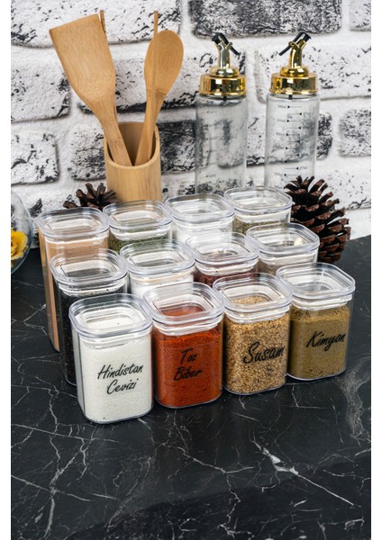12'li 200 & 250 & 300 ml Vakumlu Her Boy Şeffaf Etiketli Mika Baharatlık Takımı Saklama Kabı modelleri