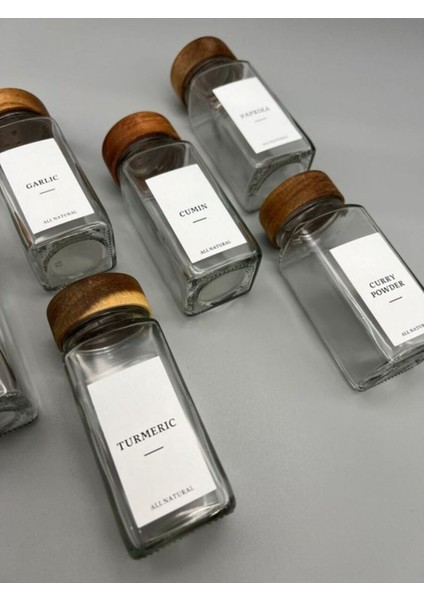 12'li Akasya Kapaklı Baharatlık Seti Cam ( 16 Adet Hediye Etiket ) fiyatları