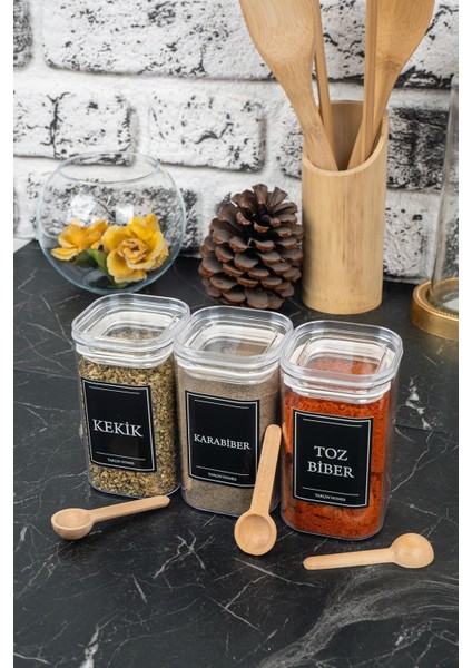 3'lü 250 ml Vakumlu Sızdırmaz Bambu Kaşıklı Etiketli Akrilik Baharatlık Seti Saklama Kabı fiyatları