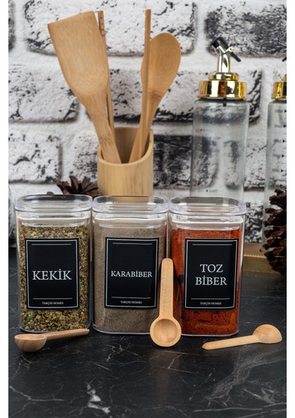 3'lü 250 ml Vakumlu Sızdırmaz Bambu Kaşıklı Etiketli Akrilik Baharatlık Seti Saklama Kabı fırsatları