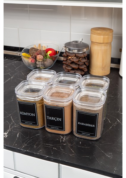 6'lı 200 ml Vakumlu Sızdırmaz Etiketli Akrilik Baharatlık Seti Saklama Kabı Kavanoz modelleri
