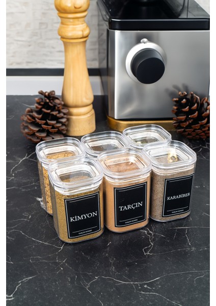 6'lı 200 ml Vakumlu Sızdırmaz Etiketli Akrilik Baharatlık Seti Saklama Kabı Kavanoz fırsatları