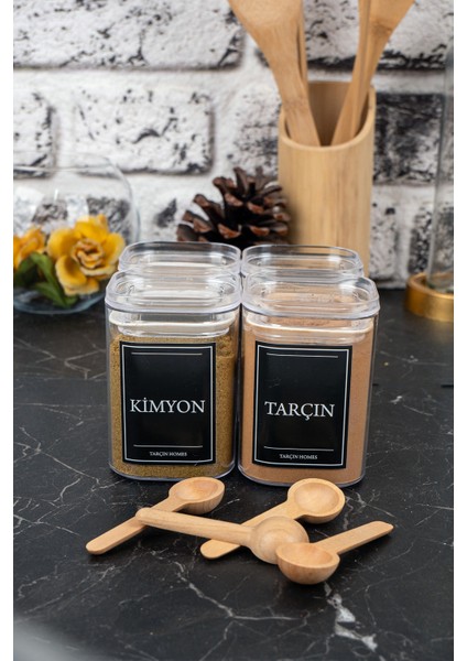 4'lü 200 ml Vakumlu Sızdırmaz Bambu Kaşıklı Etiketli Akrilik Baharatlık Seti Saklama Kabı fiyatları