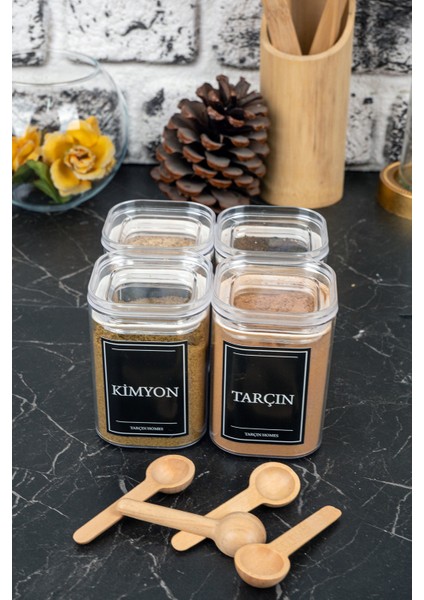 4'lü 200 ml Vakumlu Sızdırmaz Bambu Kaşıklı Etiketli Akrilik Baharatlık Seti Saklama Kabı modelleri