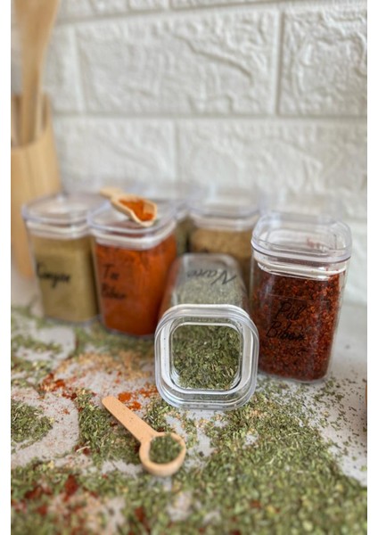 8'li 200 ml Şeffaf Kapaklı Vakumlu Etiketli Akrilik Baharatlık Takımı Saklama Kabı fiyatları