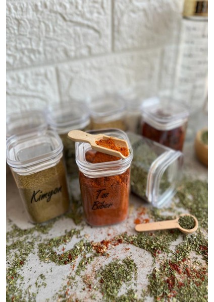 8'li 200 ml Şeffaf Kapaklı Vakumlu Etiketli Akrilik Baharatlık Takımı Saklama Kabı fırsatları