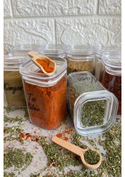 8'li 200 ml Şeffaf Kapaklı Vakumlu Etiketli Akrilik Baharatlık Takımı Saklama Kabı indirimleri