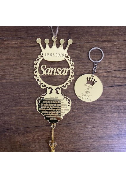 Kişiye Özel Kral Taçlı (1 Anahtarlıklı) Dikiz Aynası Süsü