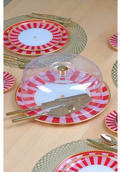 Glore Pink line Kapaklı Kek Fanus - Pasta Sunum Standı