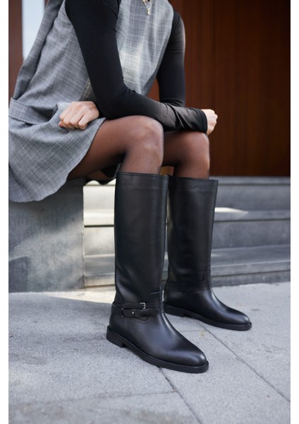 Elisa Kadın Siyah Gercek Deri Binici Çizme