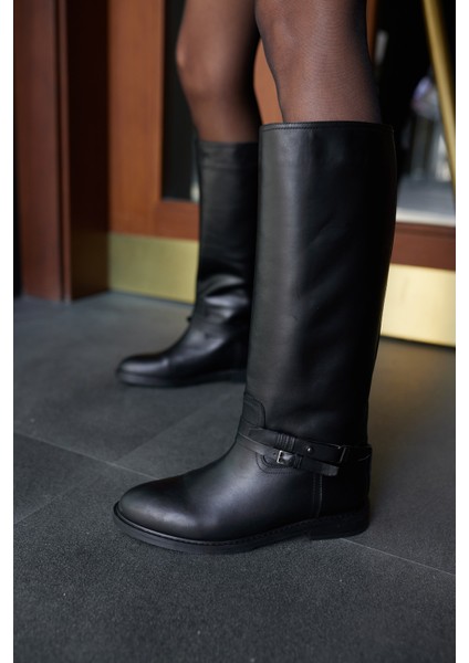 Elisa Kadın Siyah Gercek Deri Binici Çizme modelleri