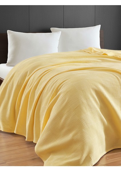 %100 Pamuk Pike Battal Boy Örtü – Karo Desen Sarı Renk, 240X230 cm