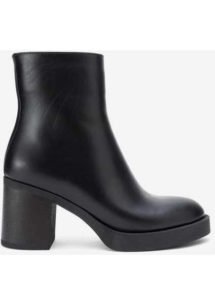 Kadın Kalın Topuklu Bot Gerçek Deri Rg 66230 Siyah