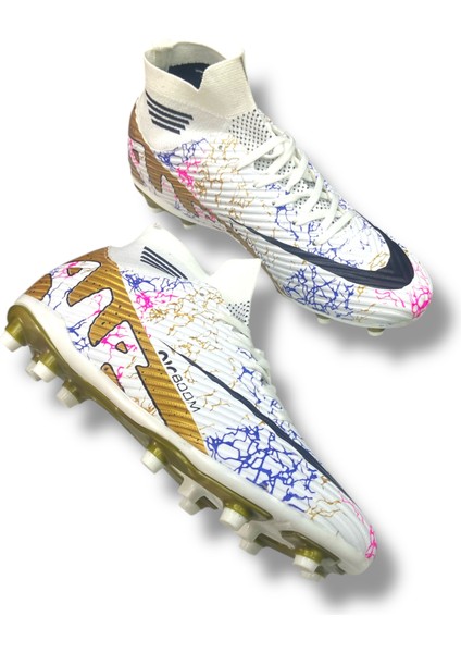 45-46-47 Büyük Numara Battal Boy Çoraplı Krampon Beyaz Altın Desenli