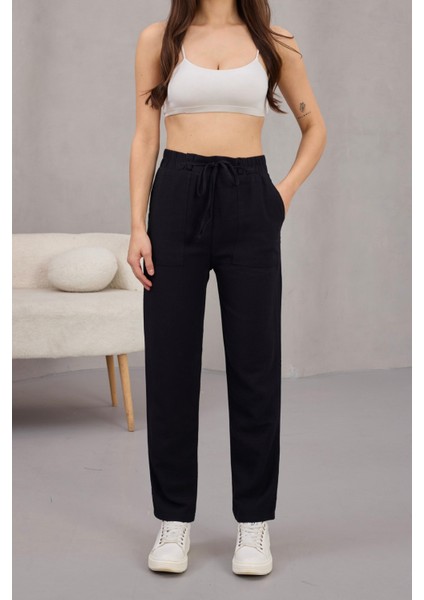 Kadın Yüksek Bel Keten Karışımlı Havuç Pantolon fırsatları
