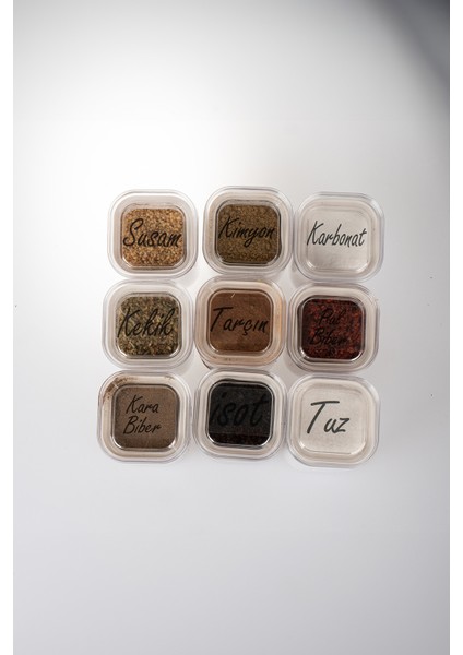 9'lu 200 ml Vakumlu Üstten Şeffaf Etiketli Mika Baharatlık Seti Saklama Kabı fiyatları