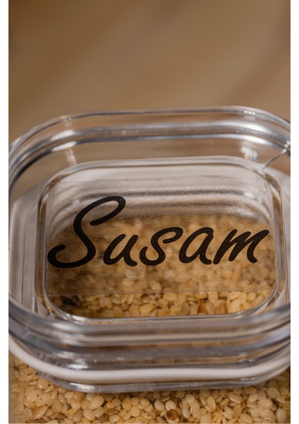 9'lu 200 ml Vakumlu Üstten Şeffaf Etiketli Mika Baharatlık Seti Saklama Kabı