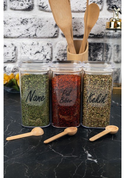 3'lü 300 ml Vakumlu Şeffaf Etiketli Mika Baharatlık Seti Saklama Kabı fırsatları