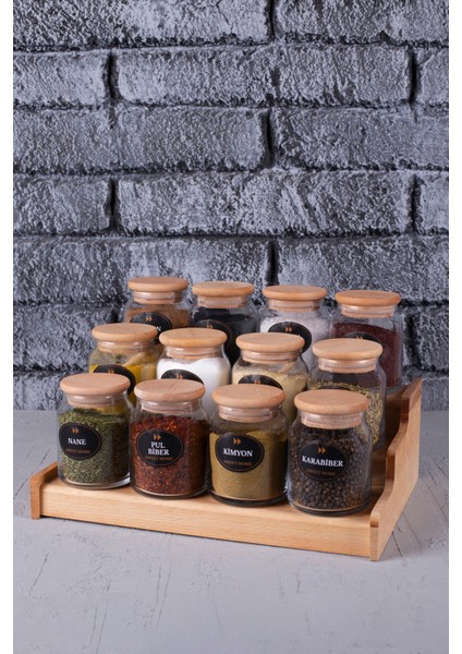3 Katlı Stantlı Lüks 12'li Baharatlık Seti 300 ml Etiketli