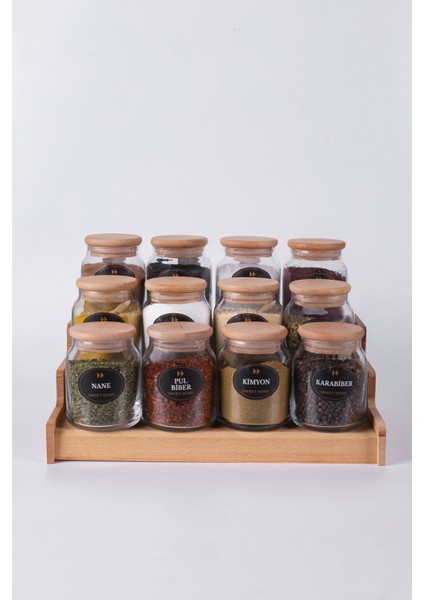 3 Katlı Stantlı Lüks 12'li Baharatlık Seti 300 ml Etiketli fırsatları