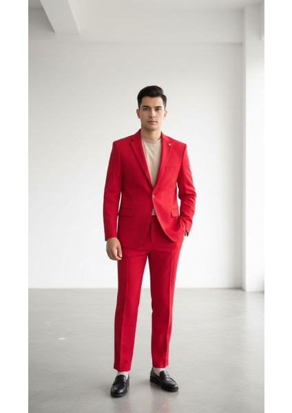 Erkek Tek Düğme Slim Fit Takım Elbise - Şık Ofis ve Davet Kombini