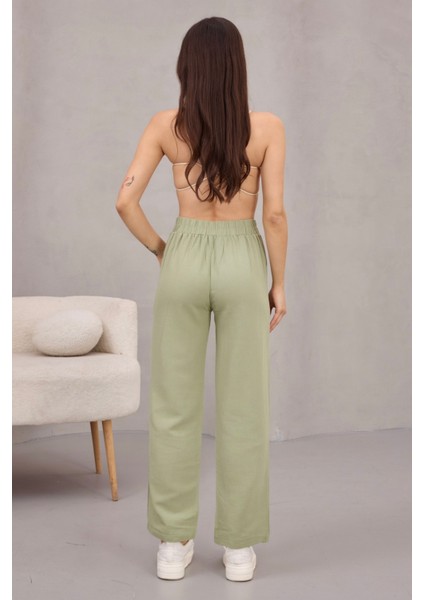 Kadın Yüksek Bel Keten Karışımlı Havuç Pantolon modelleri