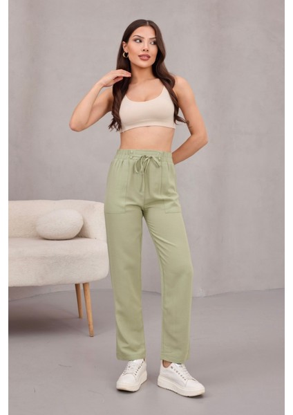Kadın Yüksek Bel Keten Karışımlı Havuç Pantolon indirimleri