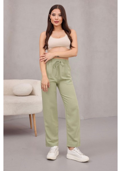 Kadın Yüksek Bel Keten Karışımlı Havuç Pantolon