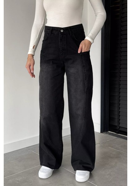 Kadın Yüksek Bel Kargo Cepli Bol Kesim Jean Kot Pantolon P-00018868 fiyatları