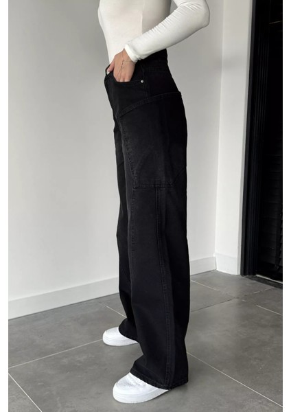Kadın Yüksek Bel Kargo Cepli Bol Kesim Jean Kot Pantolon P-00018868 modelleri