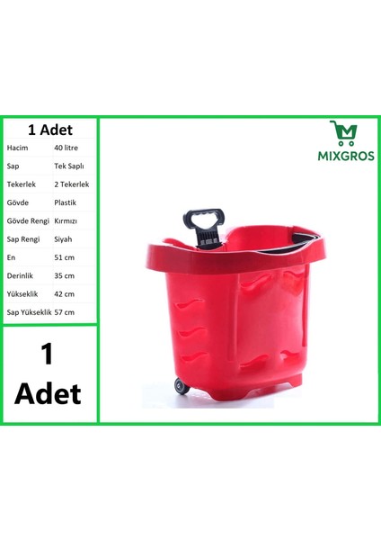 Tekerlekli Plastik Market Alışveriş El Sepeti 40 Litre Kırmızı 1 Adet fiyatları