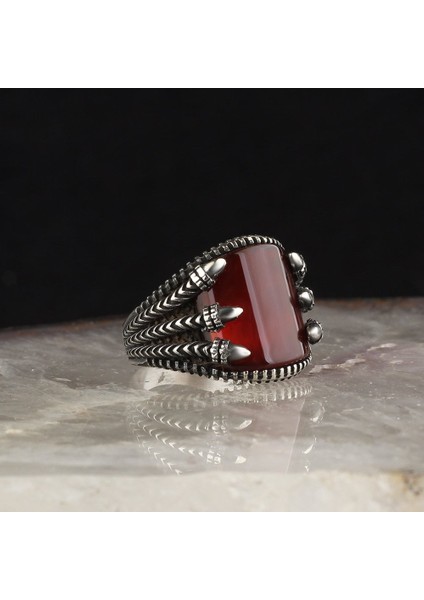 Pençe Model Akik Taşlı 925 Ayar Erkek Gümüş Yüzük fiyatları