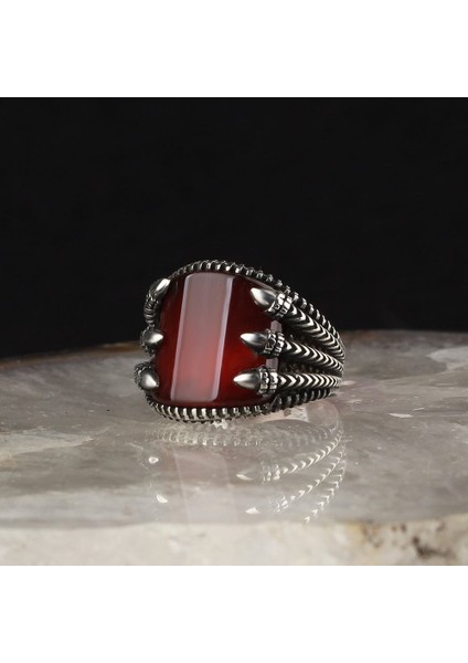 Pençe Model Akik Taşlı 925 Ayar Erkek Gümüş Yüzük modelleri