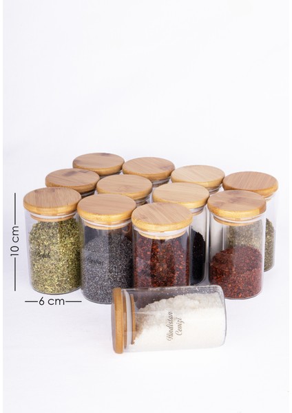 13 Parça Etiketli Vakumlu Bambu Kapaklı Bambu Merdiven Stantlı 3 Boy Borosilikat Cam Baharatlık modelleri