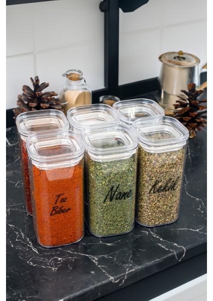 6'lı 300 ml Vakumlu Şeffaf Etiketli Mika Baharatlık Seti Saklama Kabı fiyatları