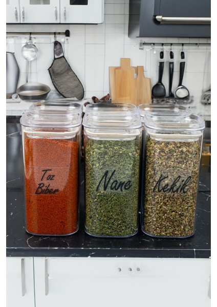 6'lı 300 ml Vakumlu Şeffaf Etiketli Mika Baharatlık Seti Saklama Kabı fırsatları