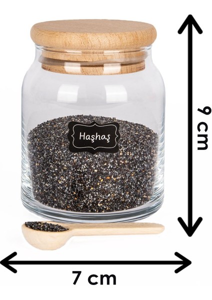 Etiketli, Bambu Ahşap Vakumlu Kapaklı ve Kaşıklı 12'li Baharat Takımı 300 ml Cam indirimleri