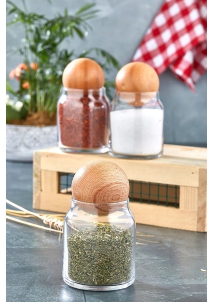 3'lü Mantar Top Kapaklı Cam Kavanoz Seti Baharatlık Takımı Kaşık ve Etiket Hediyeli 300 ml modelleri