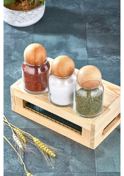 3'lü Mantar Top Kapaklı Cam Kavanoz Seti Baharatlık Takımı Kaşık ve Etiket Hediyeli 300 ml fırsatları