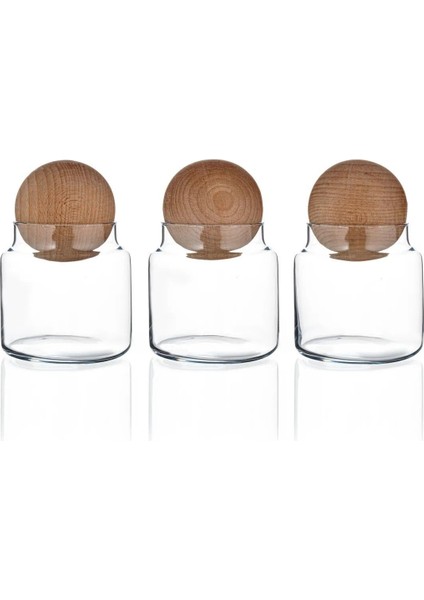 3'lü Mantar Top Kapaklı Cam Kavanoz Seti Baharatlık Takımı Kaşık ve Etiket Hediyeli 300 ml