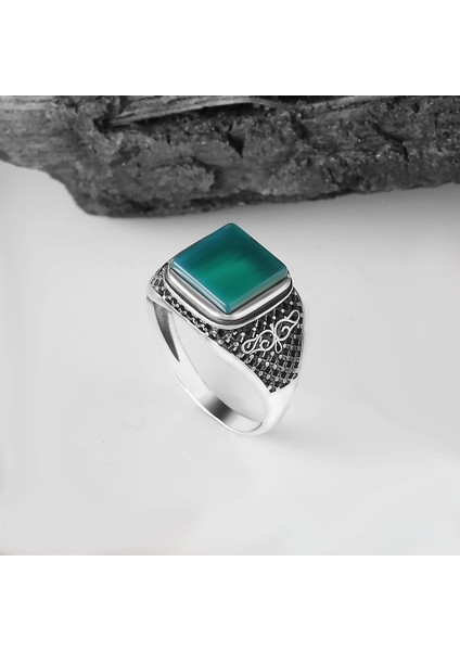 Yeşil Akik Taşlı 925 Ayar Erkek Gümüş Yüzük fiyatları