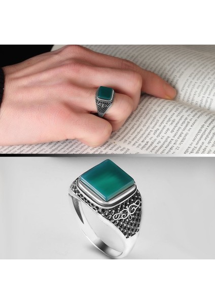 Yeşil Akik Taşlı 925 Ayar Erkek Gümüş Yüzük modelleri