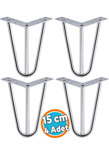4 Adet Mobilya Ayağı Üçgen Modern Tasarım Koltuk Sehpa Masa Tv Ünitesi Uyumlu 15 cm Gümüş Krom Metal