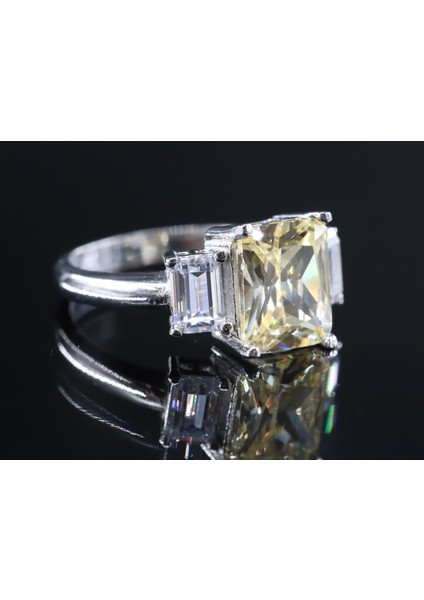 Baget Taşlı Gümüş Yüzük, Zümrüt Kesim Sarı Gümüş Yüzük modelleri