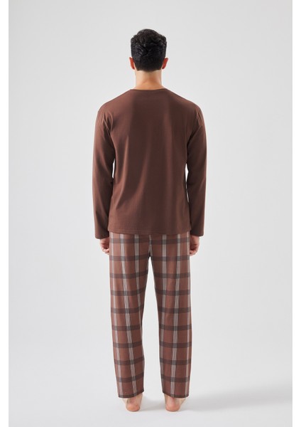 Erkek Pamuklu Uzun Kollu Ekose Desenli Pijama Takımı modelleri