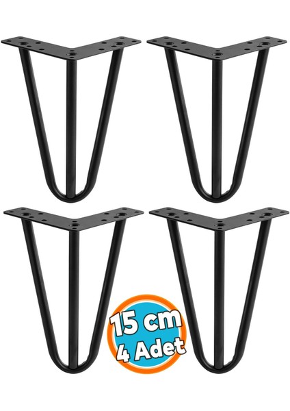 Mobilya Ayağı Üçgen Modern Tasarım Koltuk Sehpa Masa Tv Ünitesi Uyumlu 15 cm Siyah Metal 4 Adet