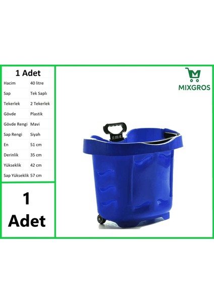 Tekerlekli Plastik Market Alışveriş El Sepeti 40 Litre Mavi 1 Adet fiyatları
