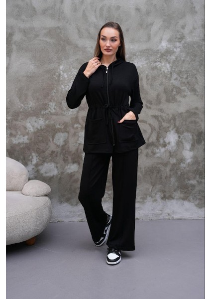 Bel Büzgülü Cep Detaylı Fermuarlı Modal Ikili Takım