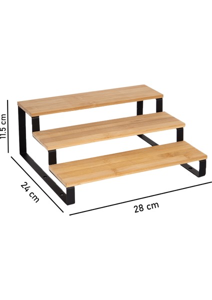 Metal Ayaklı Bambu Baharatlık Standı Tezgah Üstü Düzenleyici Stand